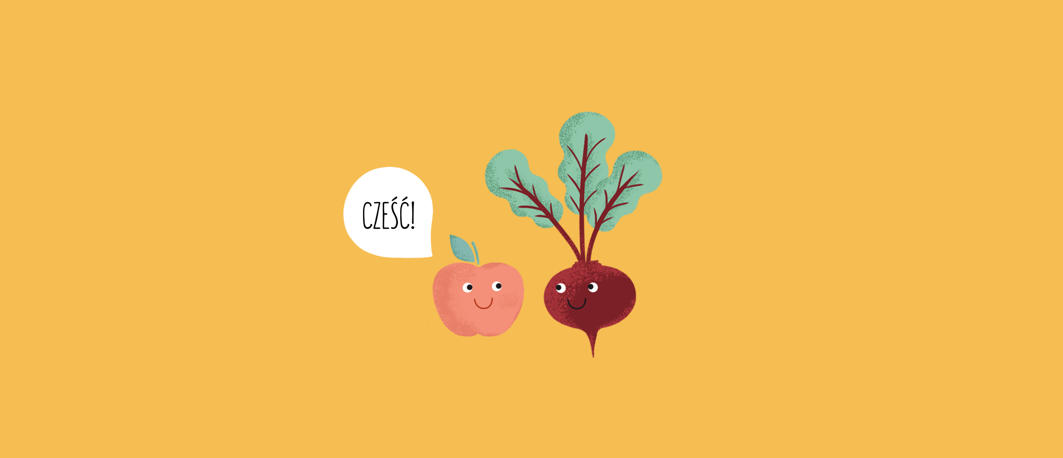 Icon of apple saying `Hi` to a beetroot